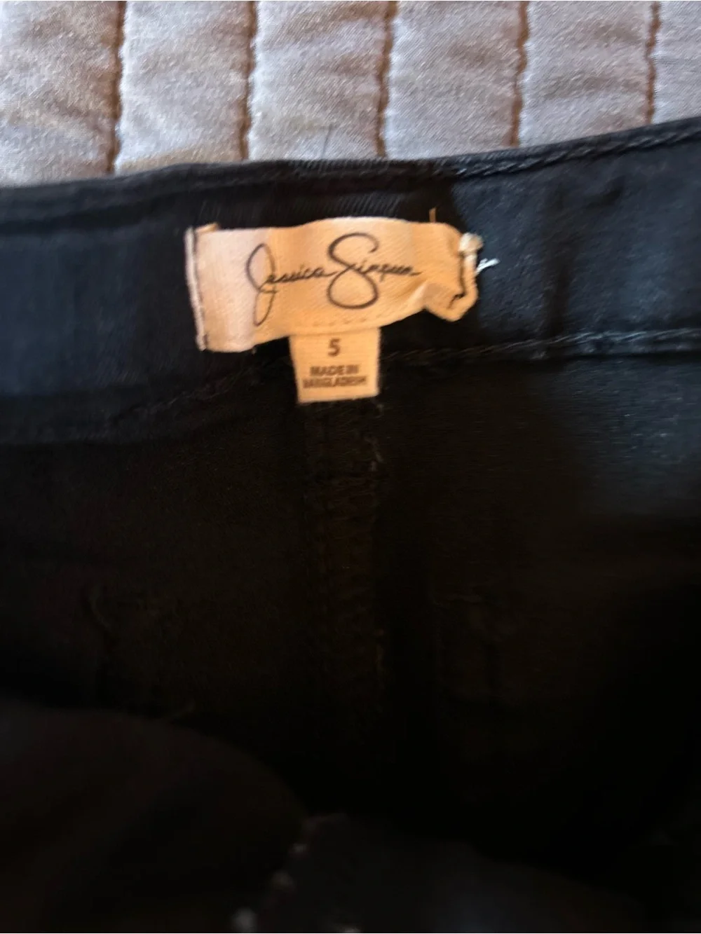 Jessica Simpson Black & Cream Striped Knit Top & black jeans